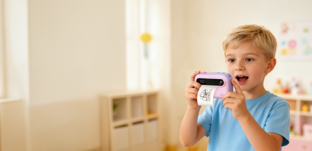 A young boy using the magiCam
