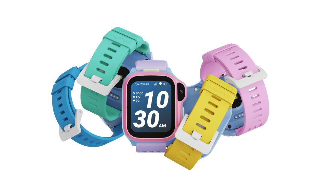 Multicolored watches against a white background
