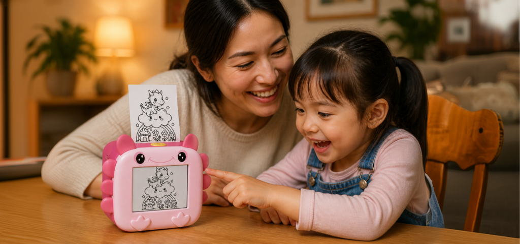 A mom and daughter using the magiBox
