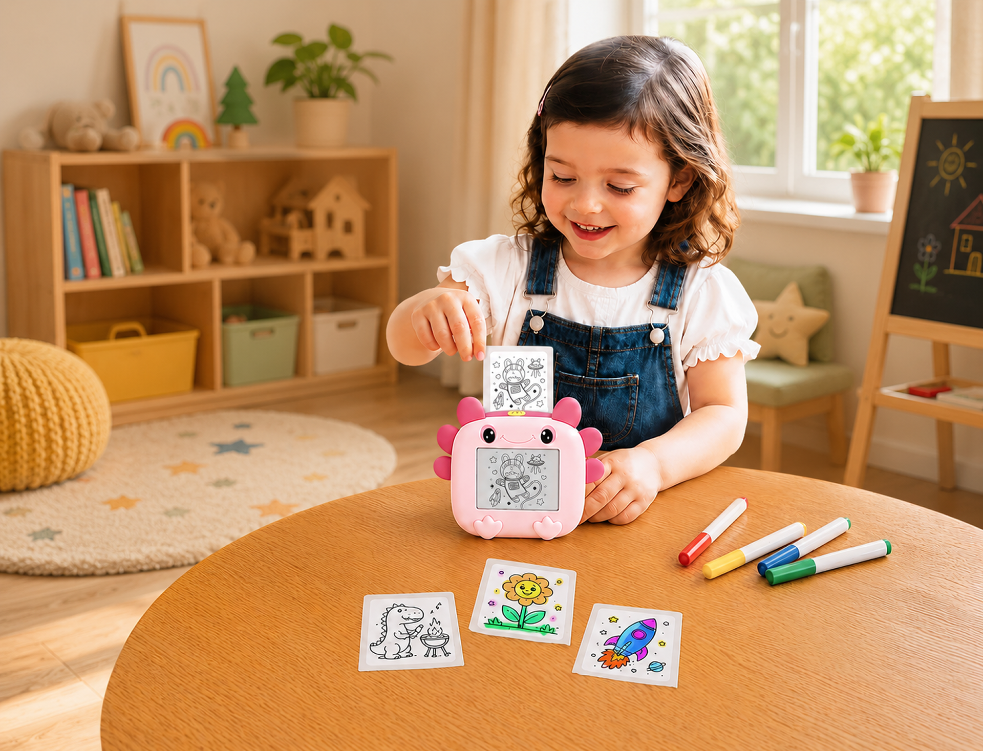 A young girl using the myfirst magiBox on her own